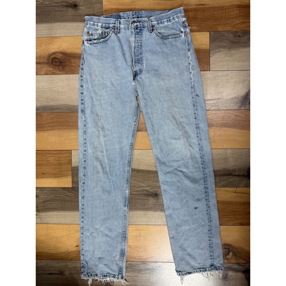 Levi's 501 Jeans Mens 33x34 Blue Fair Trashed Distressed Vintage 90s USA Made